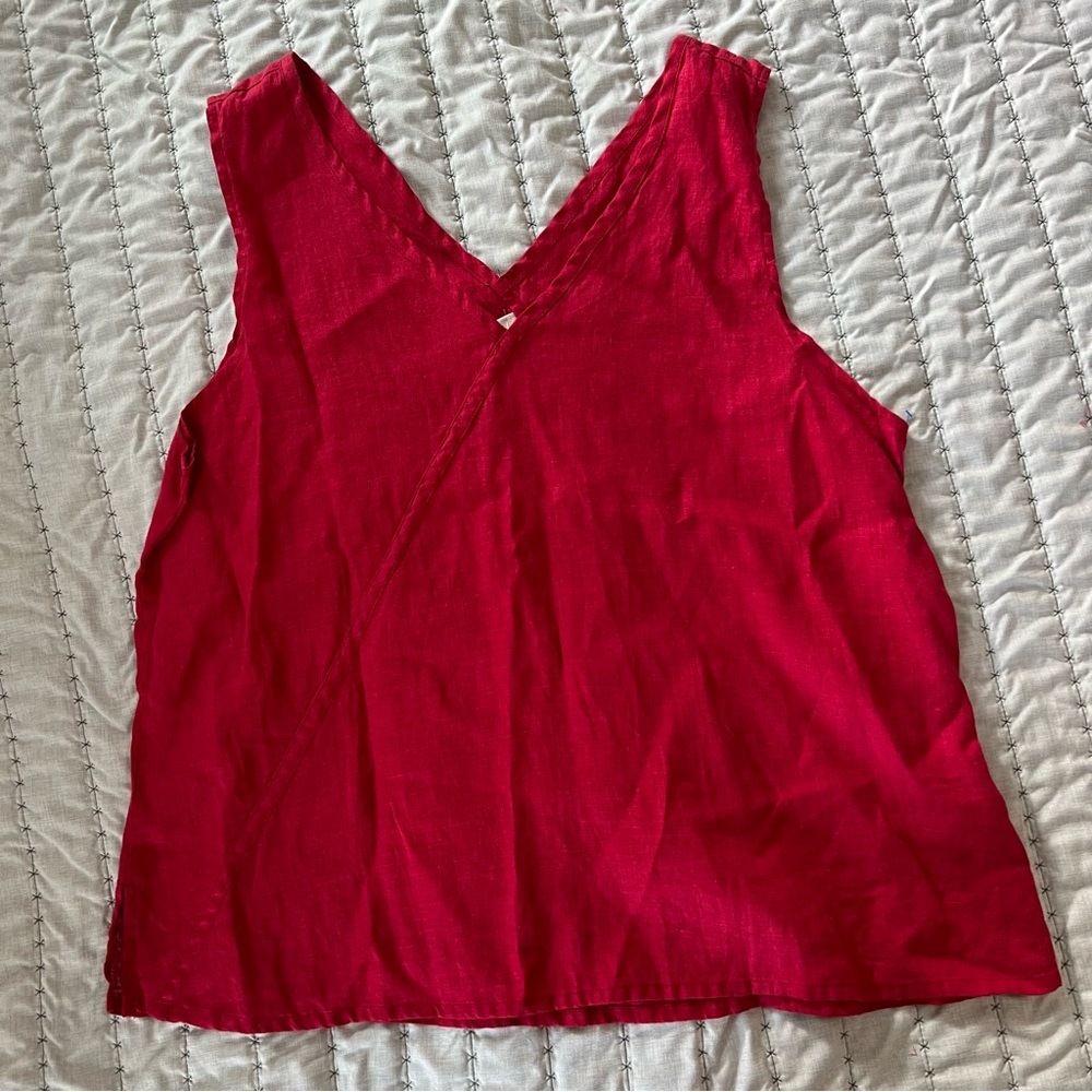 FLAX 100% Line Tank Top V Neck Size Large
